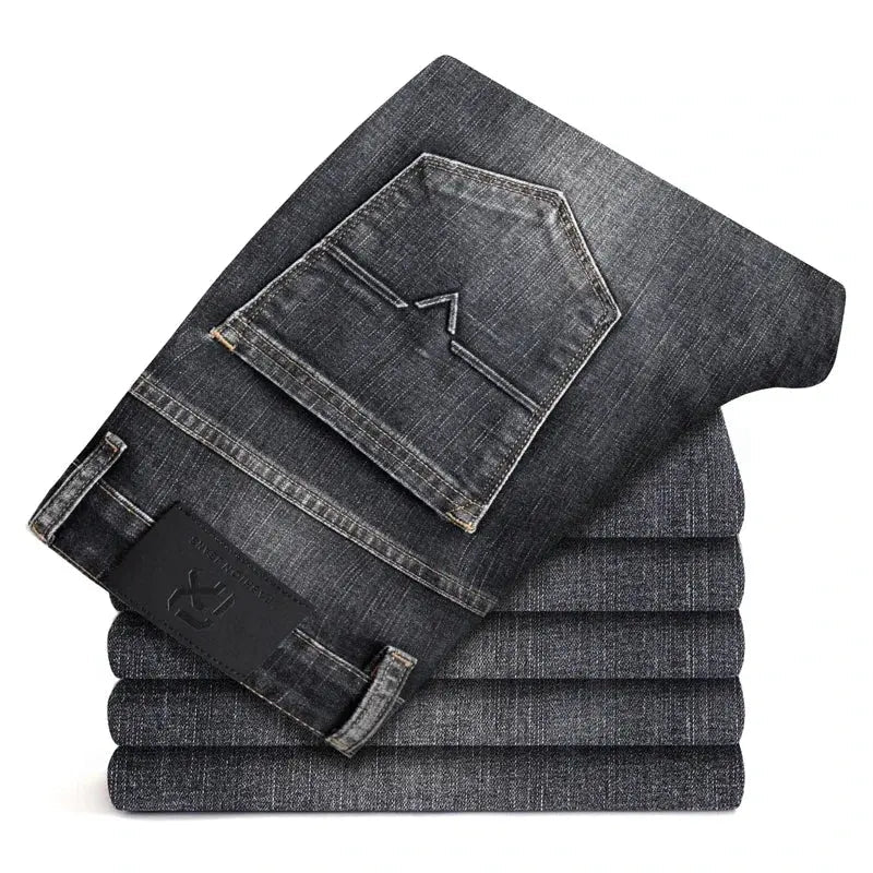 Men's Light Business Jeans – Classic Stretch Denim Trousers (Blue/Gray) - Honesty Sales