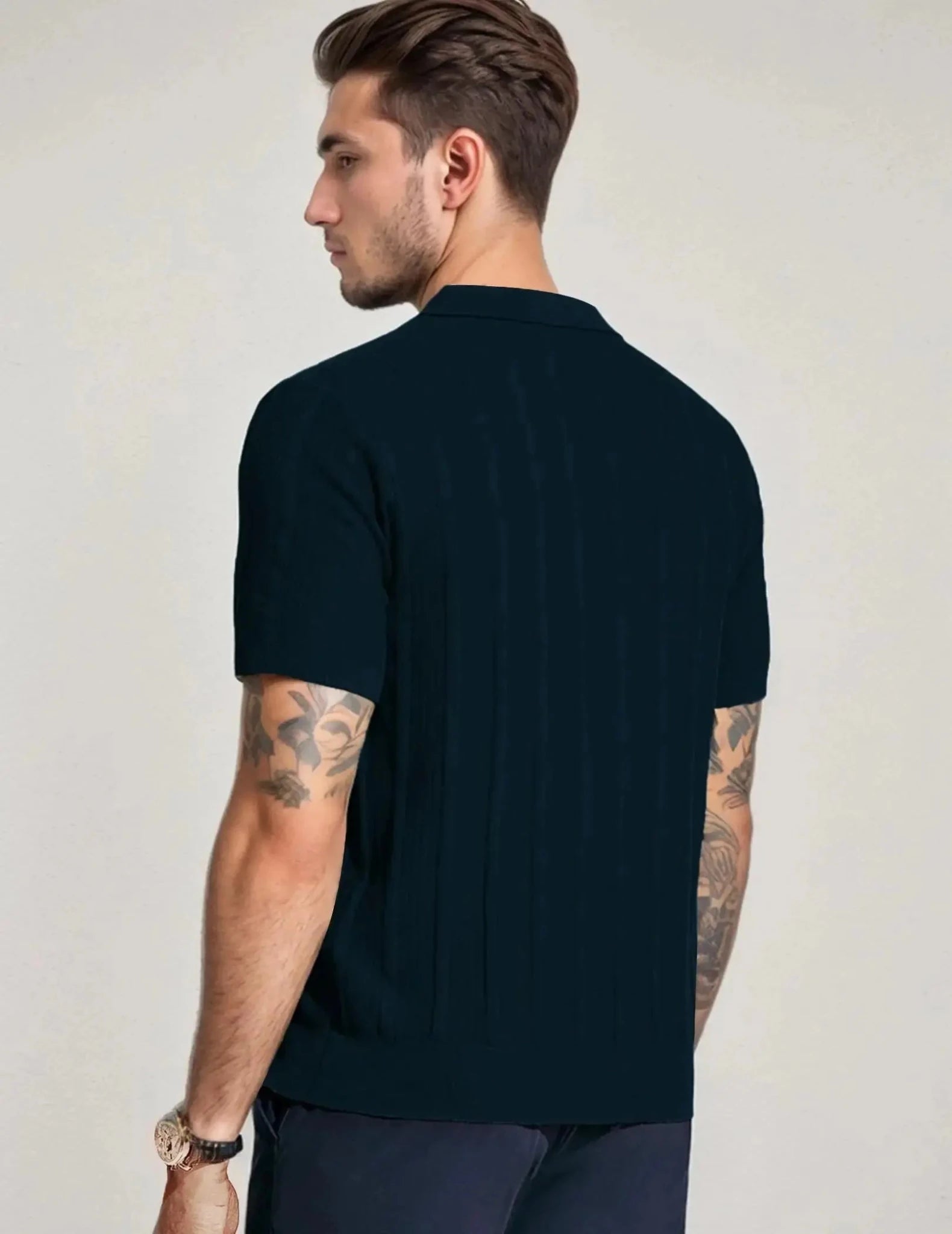 Men's Long Sleeve Textured Polo Collar Casual Sweater - Honesty Sales