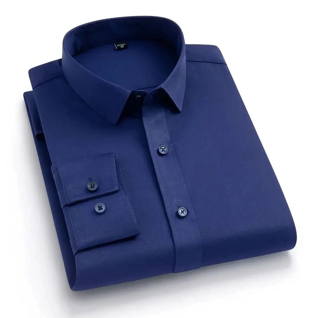 Men's long - sleeved, non - iron, elastic dress shirt for professional work attire. Stand - up collar (55 - 105kg) - Honesty Sales