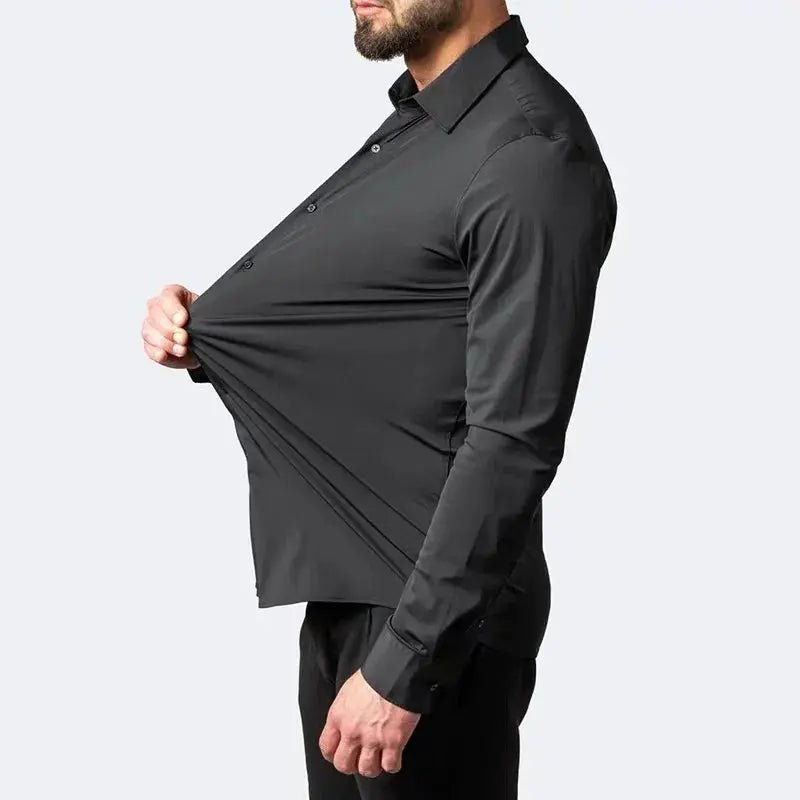 Men's long - sleeved, non - iron, elastic dress shirt for professional work attire. Stand - up collar (55 - 105kg) - Honesty Sales
