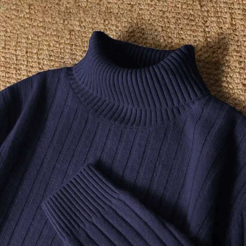 Men’s Long Turtleneck Striped Sweater – Warm Casual Knit Pullover - Honesty Sales