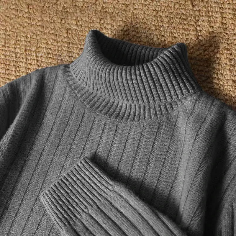 Men’s Long Turtleneck Striped Sweater – Warm Casual Knit Pullover - Honesty Sales