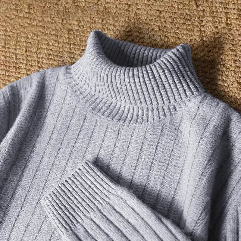 Men’s Long Turtleneck Striped Sweater – Warm Casual Knit Pullover - Honesty Sales