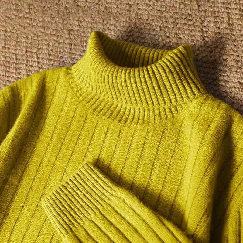 Men’s Long Turtleneck Striped Sweater – Warm Casual Knit Pullover - Honesty Sales