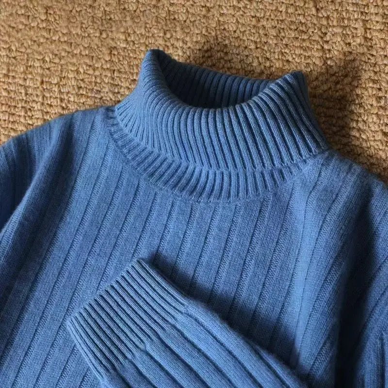Men’s Long Turtleneck Striped Sweater – Warm Casual Knit Pullover - Honesty Sales