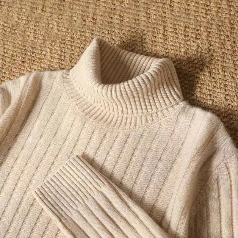 Men’s Long Turtleneck Striped Sweater – Warm Casual Knit Pullover - Honesty Sales