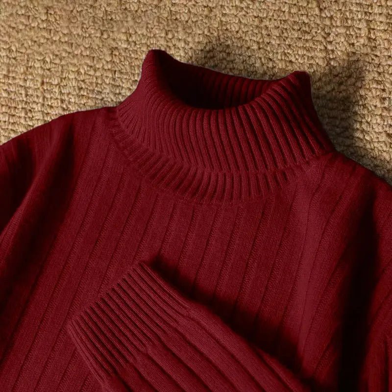 Men’s Long Turtleneck Striped Sweater – Warm Casual Knit Pullover - Honesty Sales