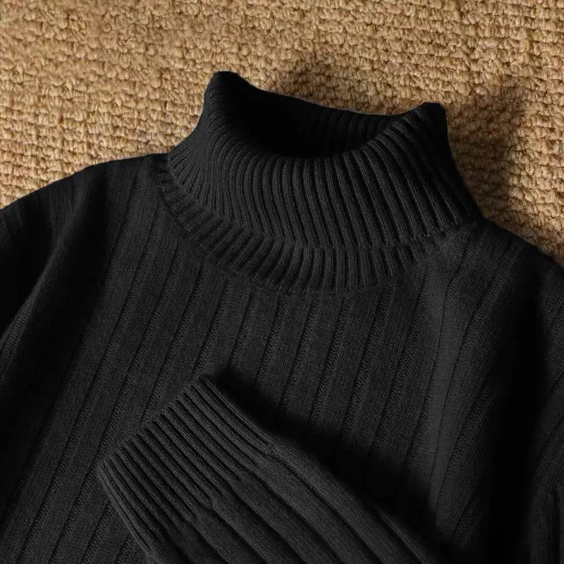 Men’s Long Turtleneck Striped Sweater – Warm Casual Knit Pullover - Honesty Sales