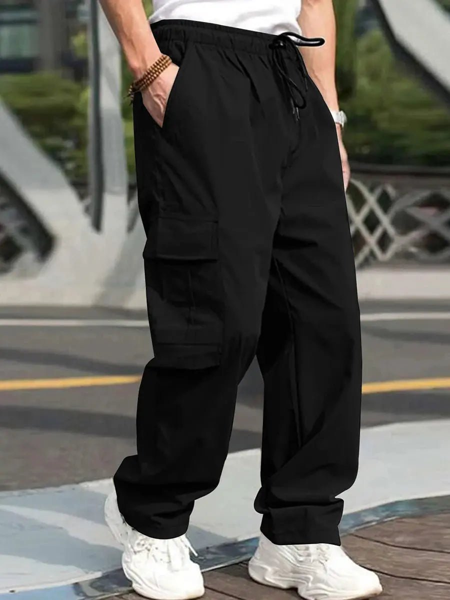 Men’s Loose Cargo Pants – Straight Leg Drawstring Trousers with Pockets - Honesty Sales