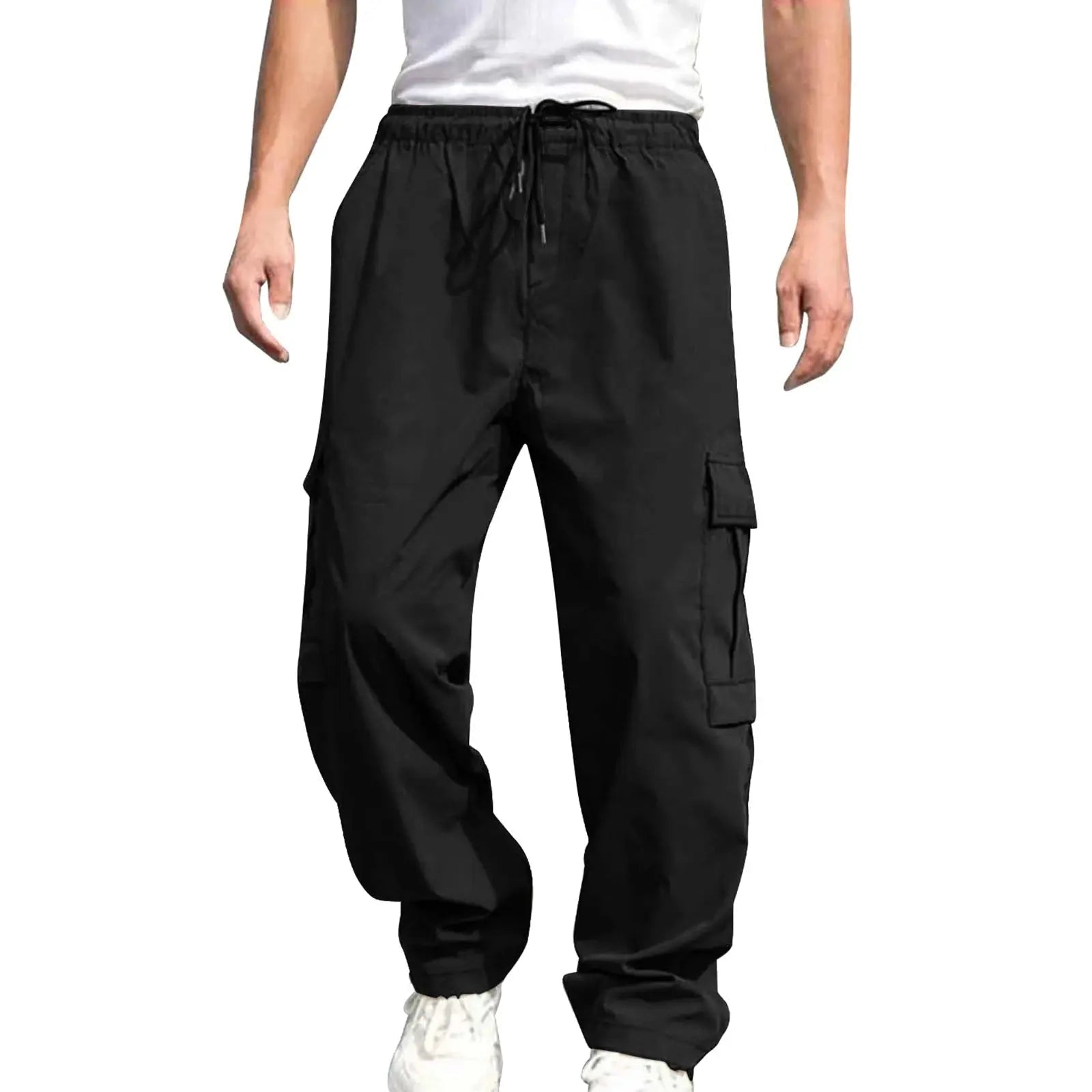 Men’s Loose Cargo Pants – Straight Leg Drawstring Trousers with Pockets - Honesty Sales