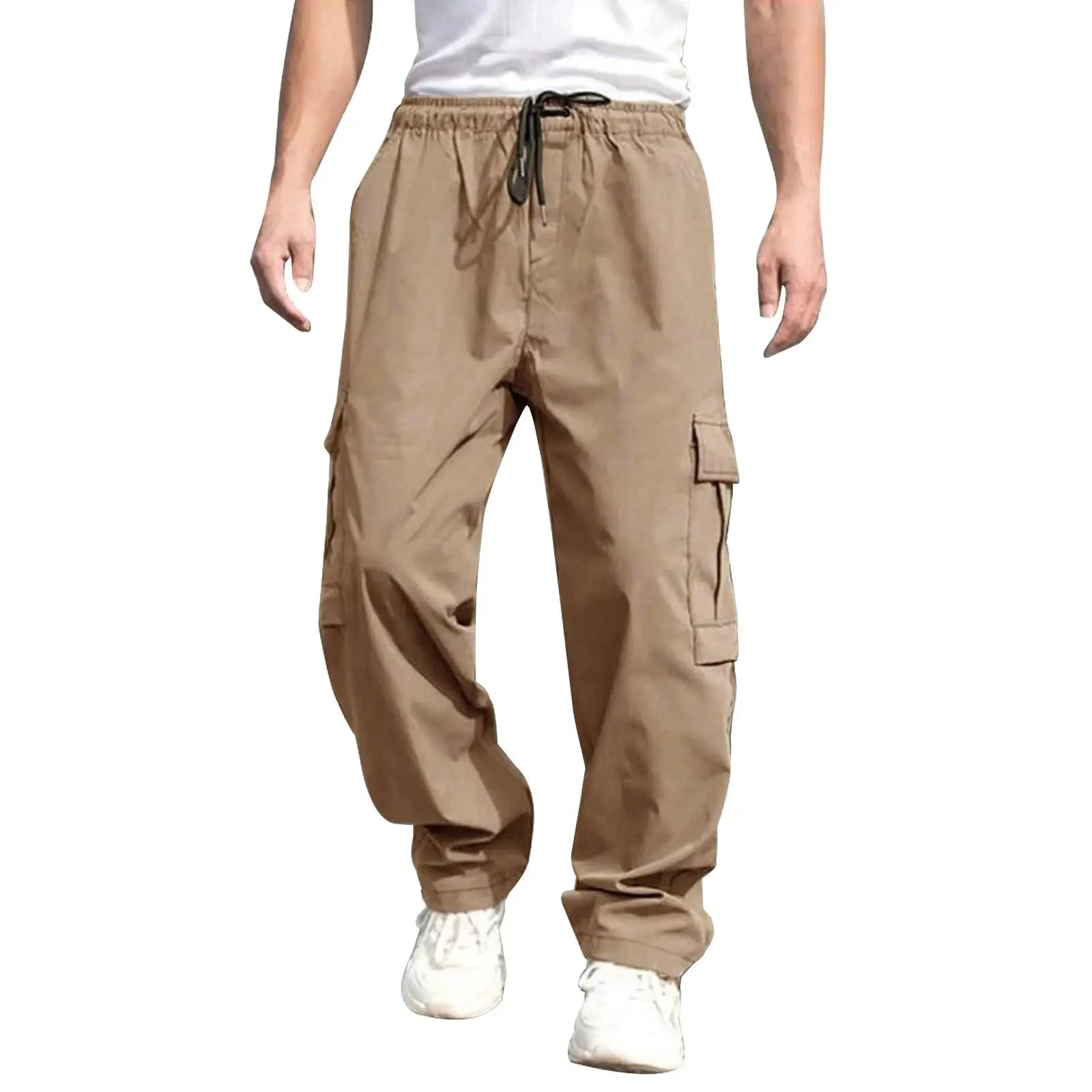 Men’s Loose Cargo Pants – Straight Leg Drawstring Trousers with Pockets - Honesty Sales