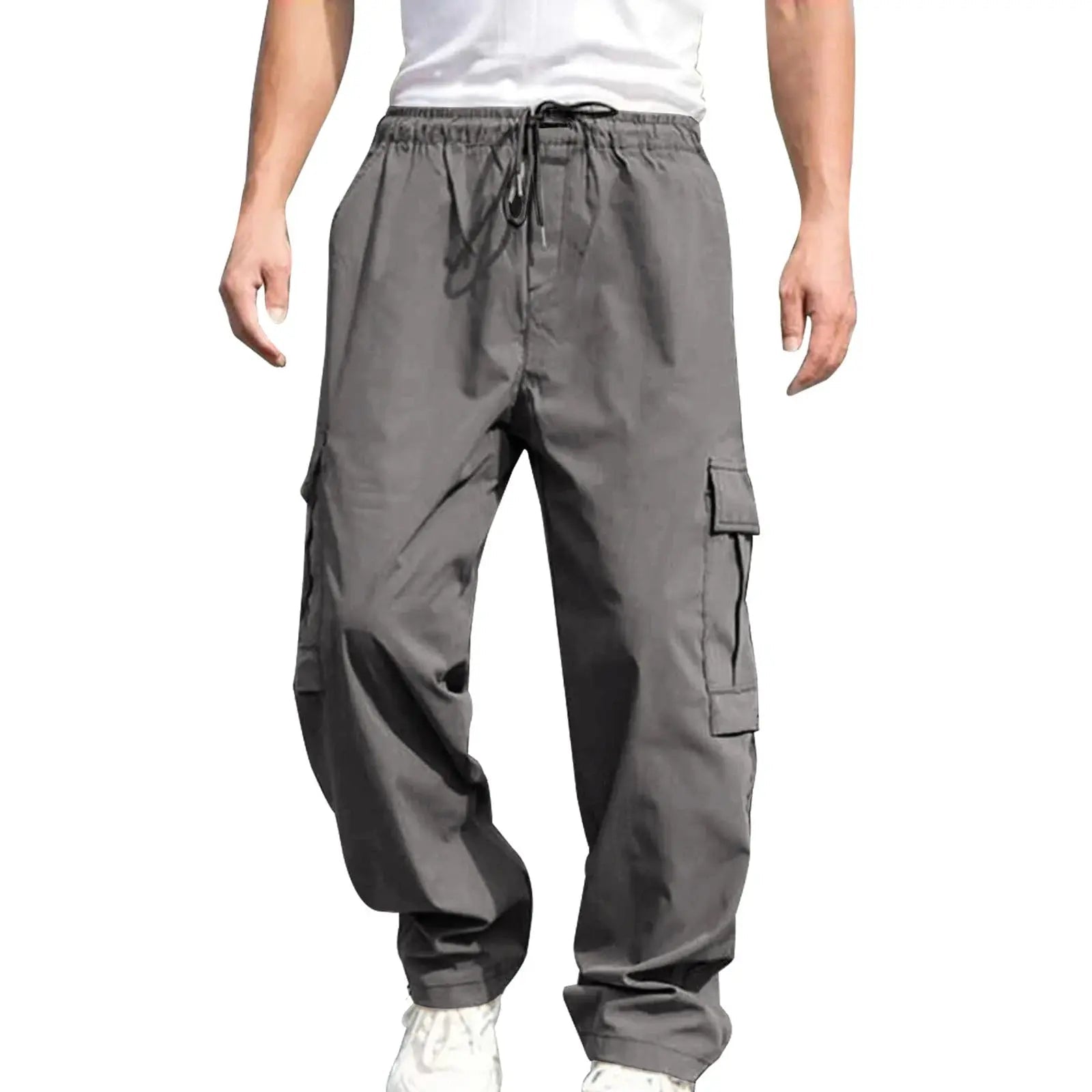 Men’s Loose Cargo Pants – Straight Leg Drawstring Trousers with Pockets - Honesty Sales