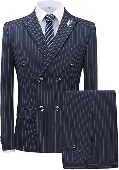 Men’s Luxury 2 - Piece Pinstripe Suit – Double Breasted Blazer & Trousers - Honesty Sales