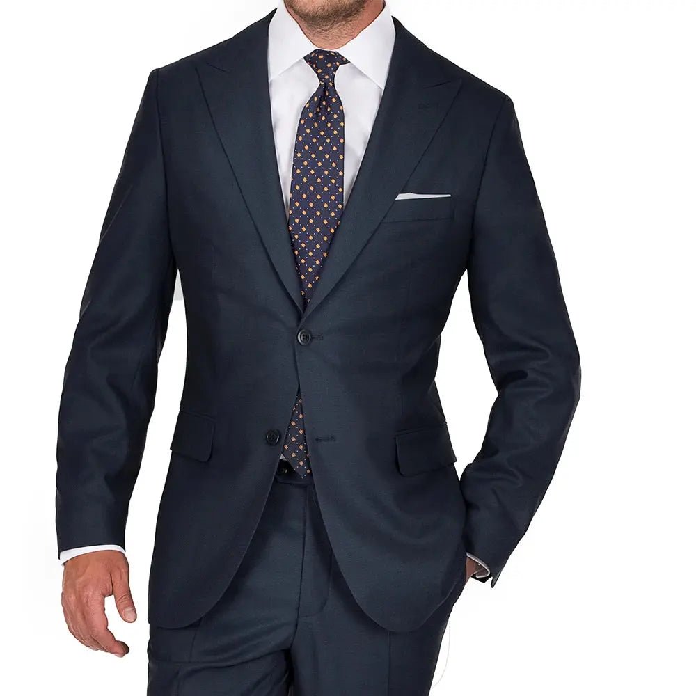 Men’s Luxury Super 120s 100% Wool Suit – Navy Nailhead, Tailor - Made Business Attire - Honesty Sales