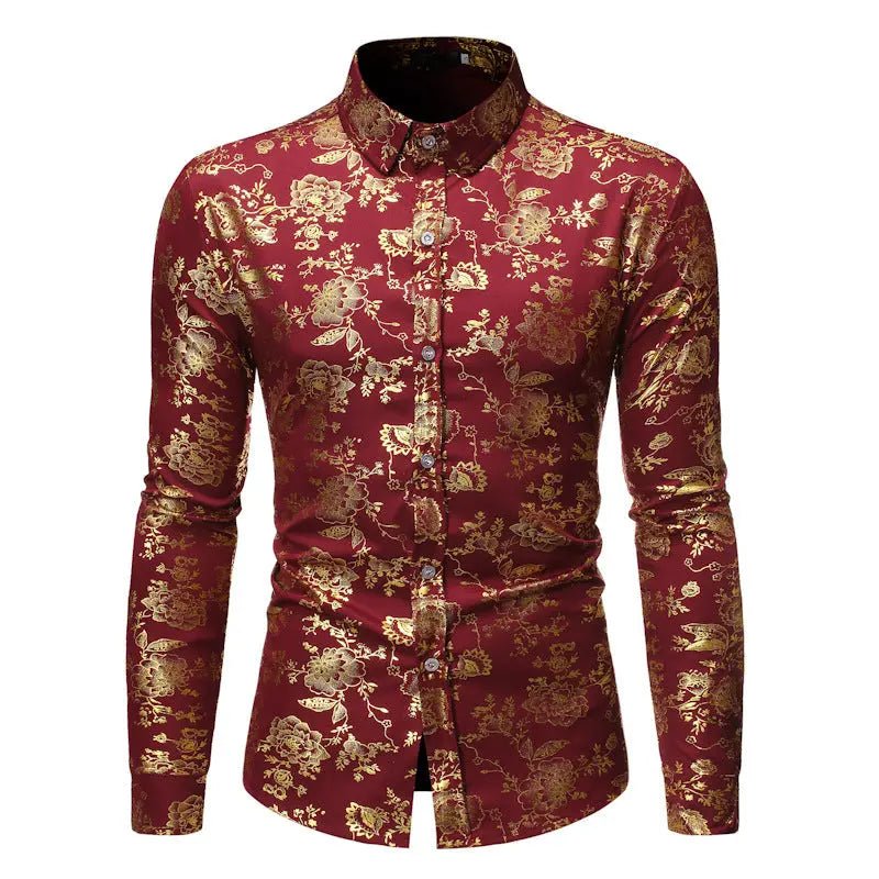Men's Metal Bronzing Printed Lapel Shirt - Honesty Sales