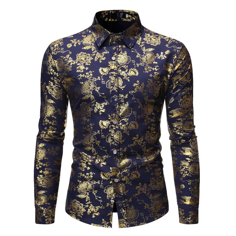 Men's Metal Bronzing Printed Lapel Shirt - Honesty Sales