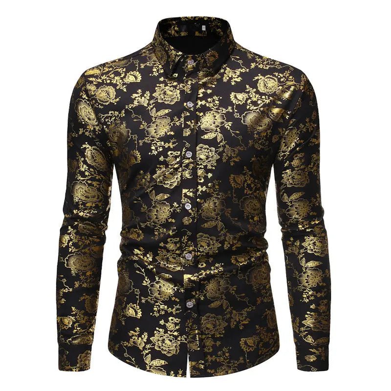Men's Metal Bronzing Printed Lapel Shirt - Honesty Sales