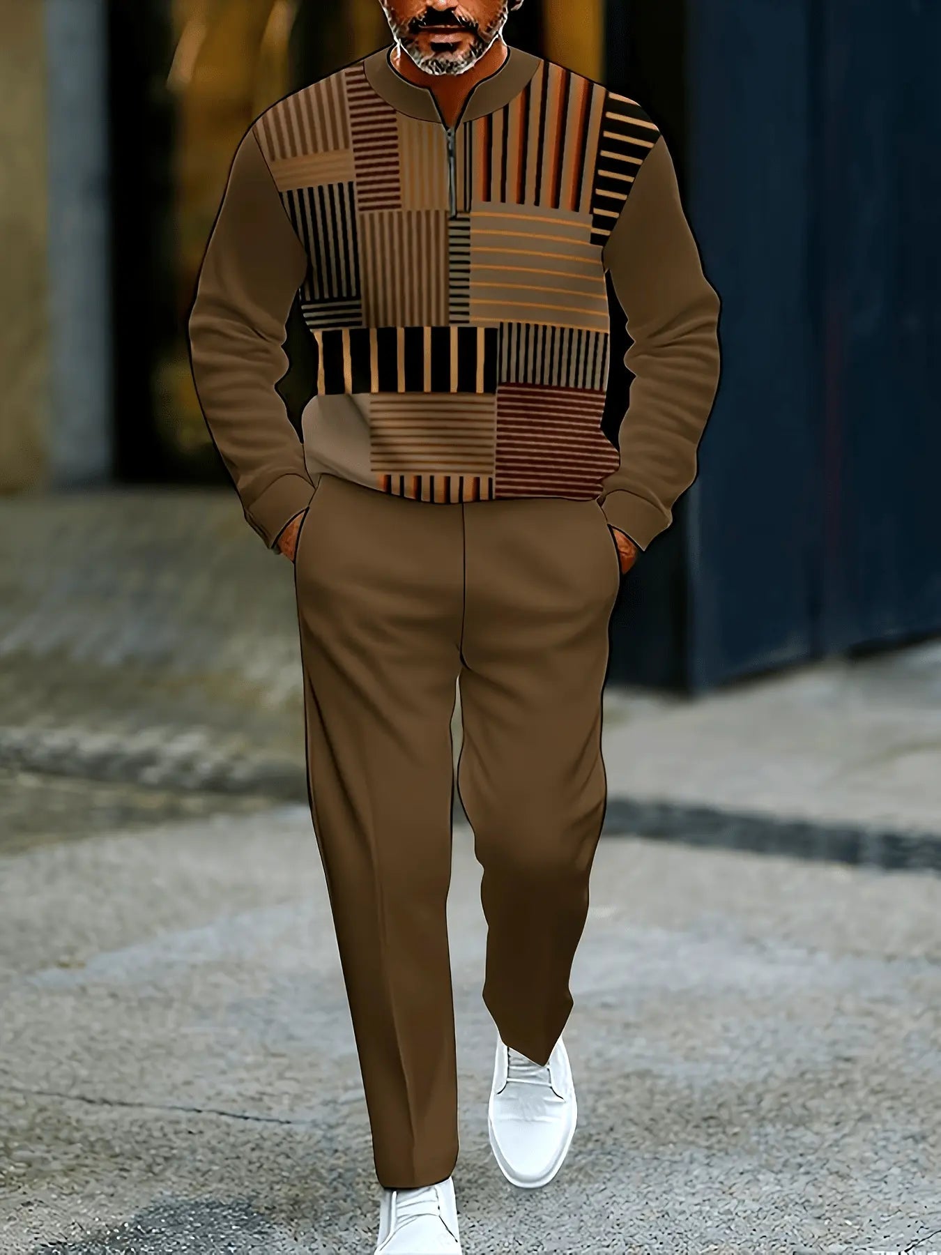 Men’s Minimalist Striped Sportswear Set – Half - Zip Top & Casual Pants - Honesty Sales