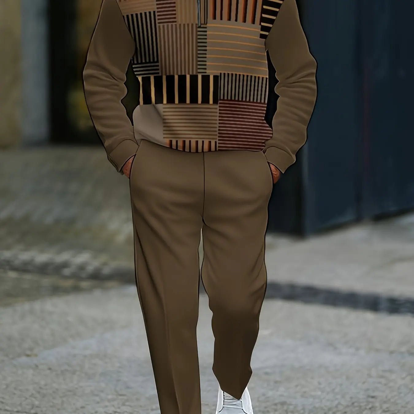 Men’s Minimalist Striped Sportswear Set – Half - Zip Top & Casual Pants - Honesty Sales