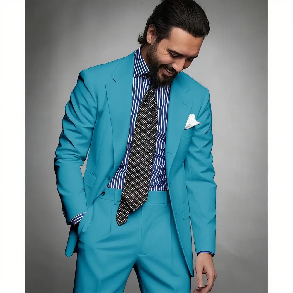 Men’s Navy Blue Slim Fit Suit – 2 - Piece Smart Casual & Formal Set (Jacket & Trousers) - Honesty Sales