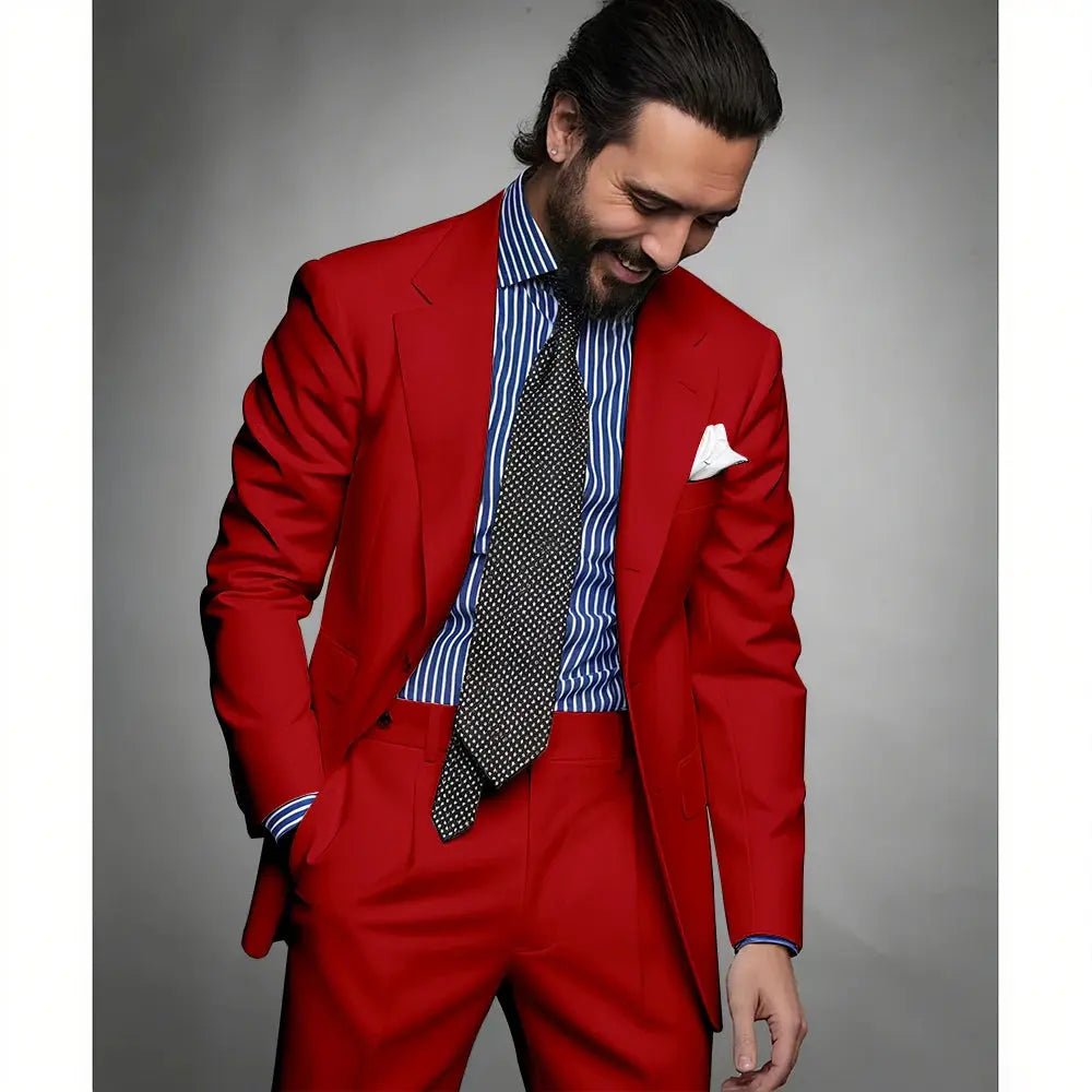 Men’s Navy Blue Slim Fit Suit – 2 - Piece Smart Casual & Formal Set (Jacket & Trousers) - Honesty Sales