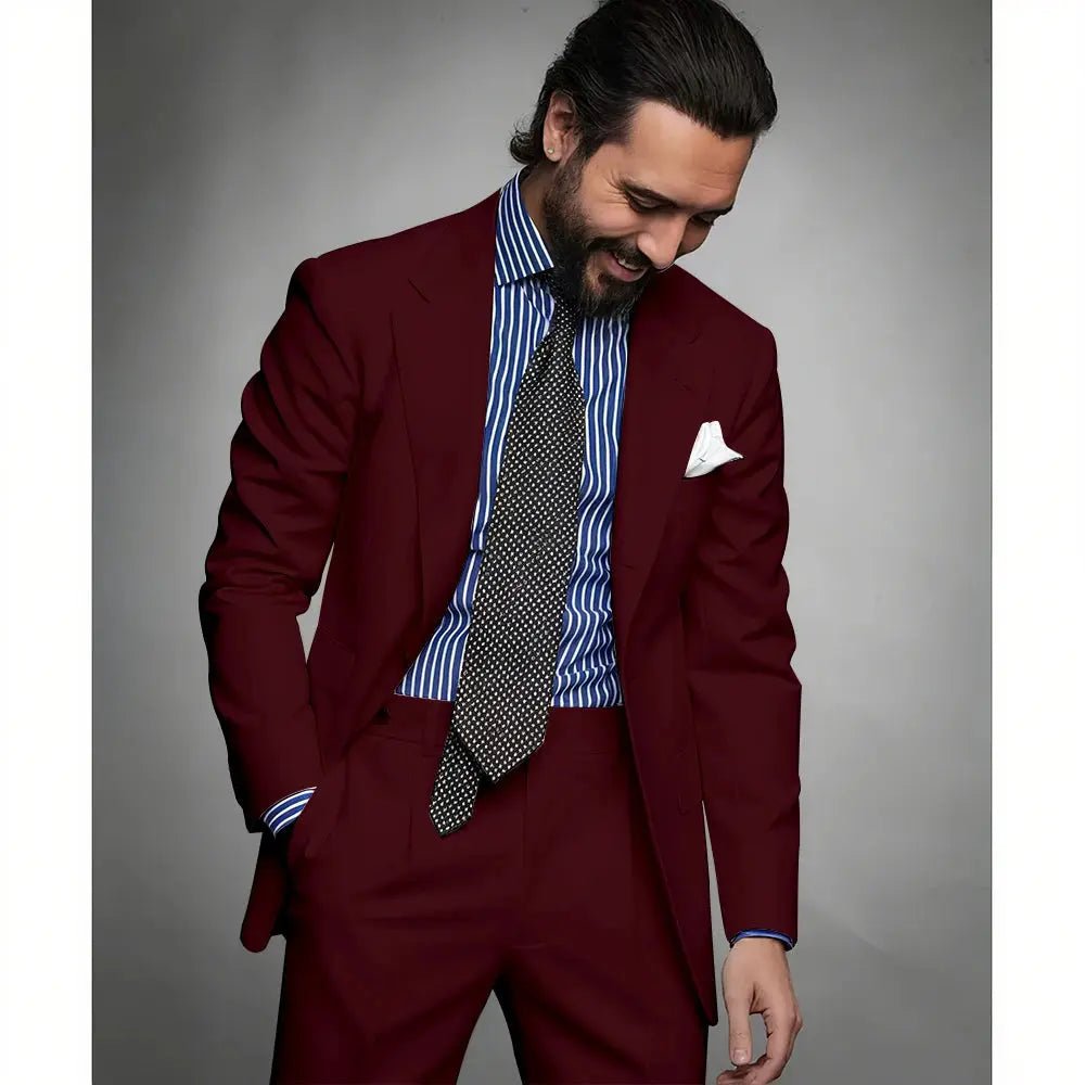 Men’s Navy Blue Slim Fit Suit – 2 - Piece Smart Casual & Formal Set (Jacket & Trousers) - Honesty Sales