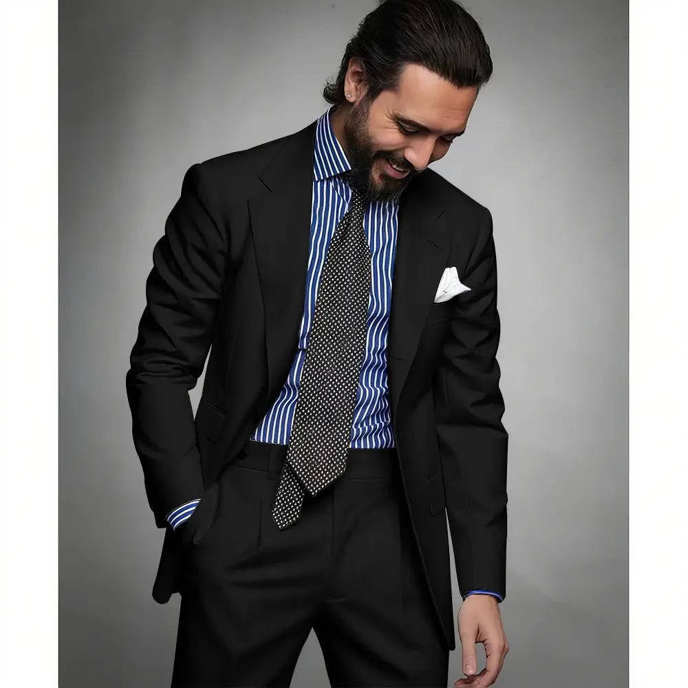 Men’s Navy Blue Slim Fit Suit – 2 - Piece Smart Casual & Formal Set (Jacket & Trousers) - Honesty Sales