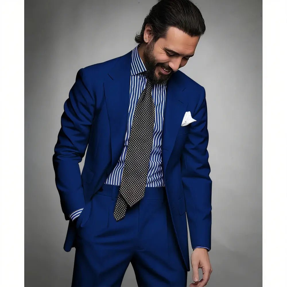 Men’s Navy Blue Slim Fit Suit – 2 - Piece Smart Casual & Formal Set (Jacket & Trousers) - Honesty Sales