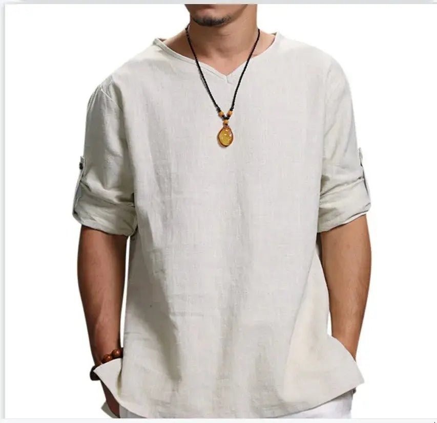 Men's New 3/4 Sleeve Loose Solid Casual Large Pullover Shirt - Honesty Sales