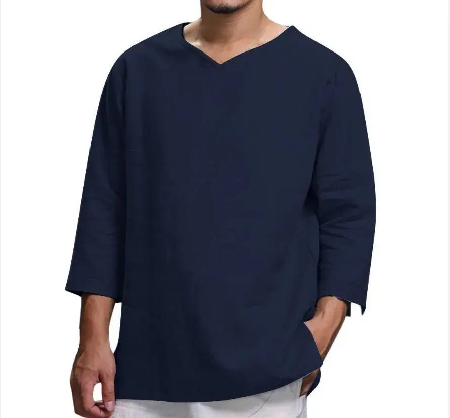 Men's New 3/4 Sleeve Loose Solid Casual Large Pullover Shirt - Honesty Sales