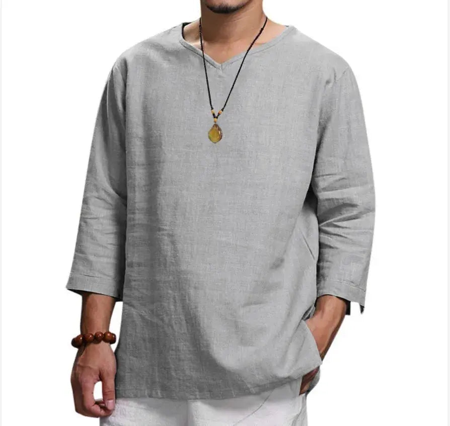 Men's New 3/4 Sleeve Loose Solid Casual Large Pullover Shirt - Honesty Sales