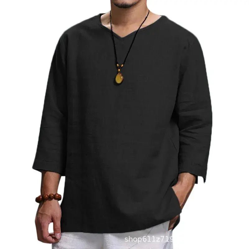 Men's New 3/4 Sleeve Loose Solid Casual Large Pullover Shirt - Honesty Sales