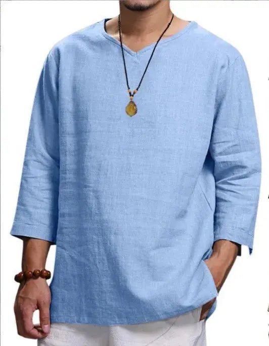 Men's New 3/4 Sleeve Loose Solid Casual Large Pullover Shirt - Honesty Sales