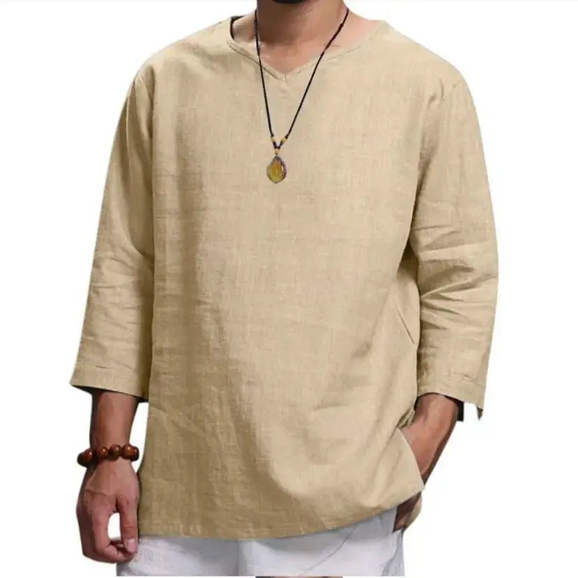 Men's New 3/4 Sleeve Loose Solid Casual Large Pullover Shirt - Honesty Sales