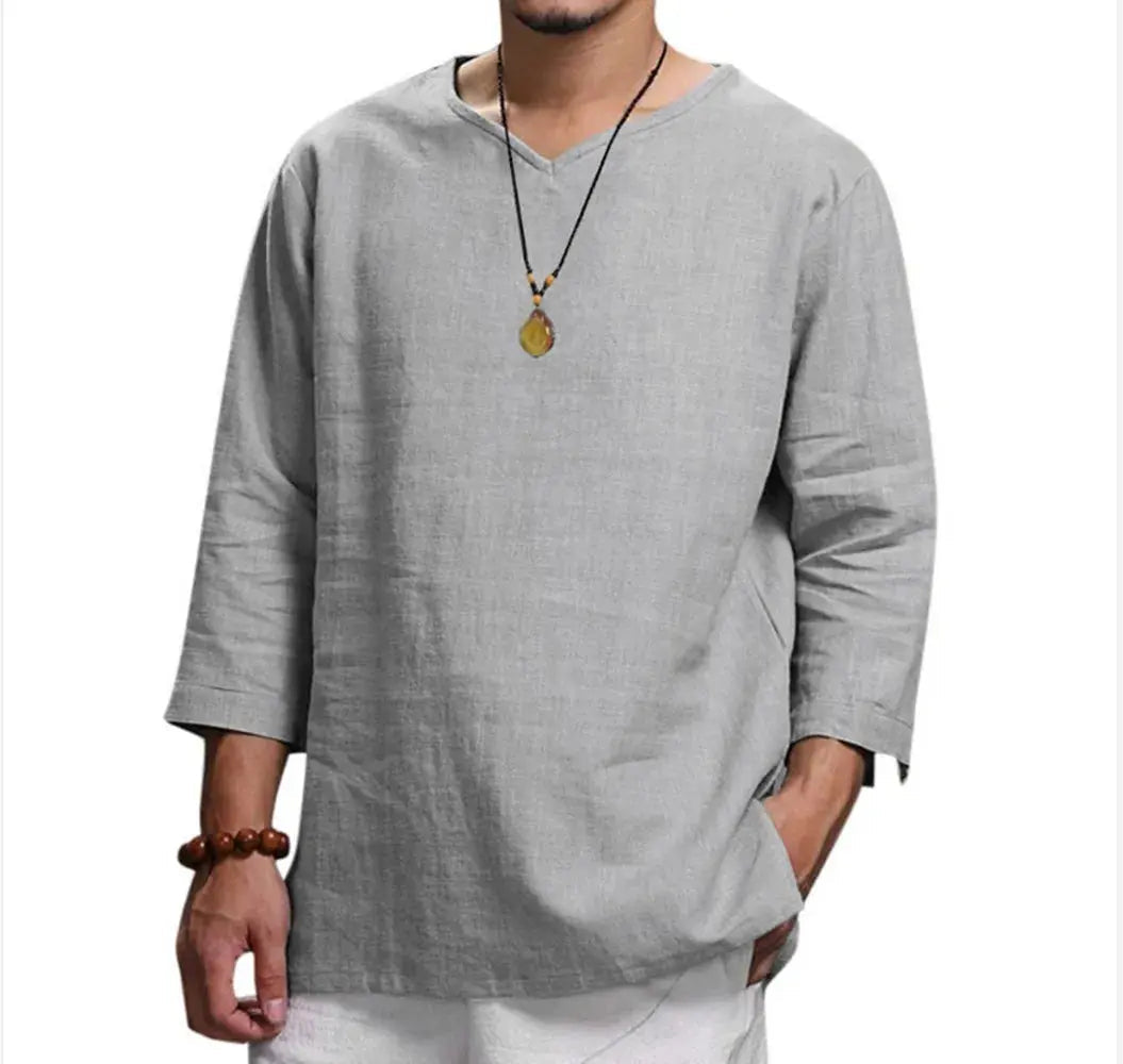 Men's New 3/4 Sleeve Loose Solid Casual Large Pullover Shirt - Honesty Sales