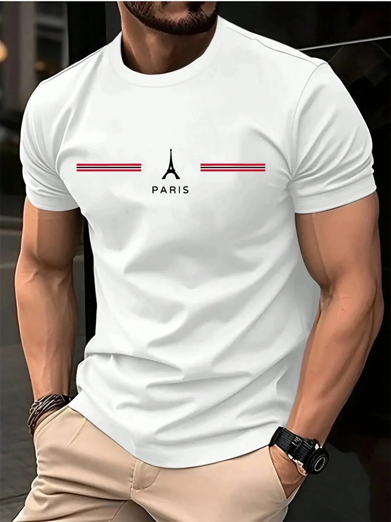 Men's Oversized Cotton T-Shirt – Paris Letter Print, Summer Casual - Honesty Sales