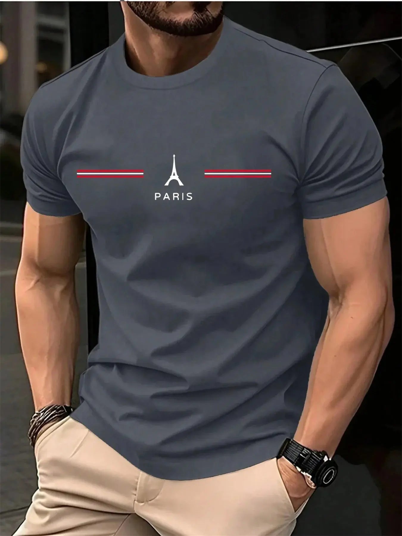 Men's Oversized Cotton T-Shirt – Paris Letter Print, Summer Casual - Honesty Sales