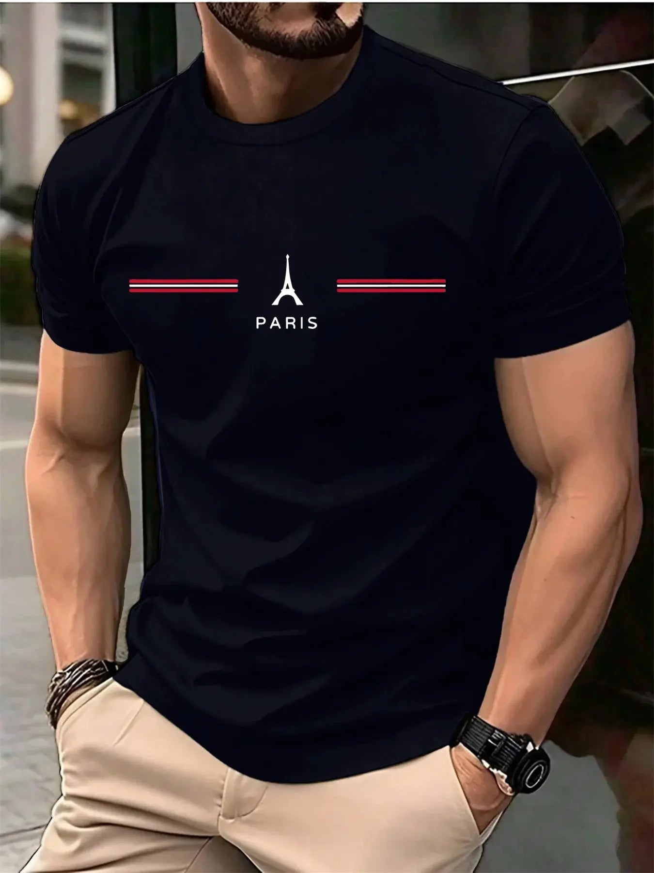 Men's Oversized Cotton T-Shirt – Paris Letter Print, Summer Casual - Honesty Sales