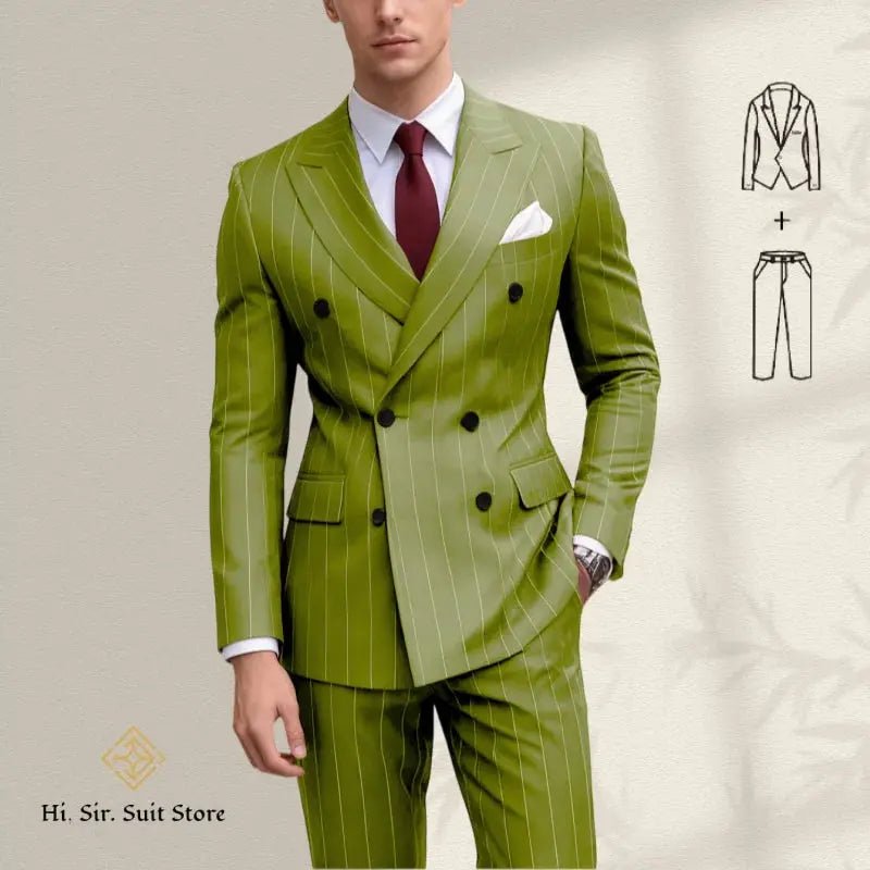 Men’s Plus Size Blue Striped Double - Breasted Suit – 2 - Piece Blazer Set (European & American Style) - Honesty Sales