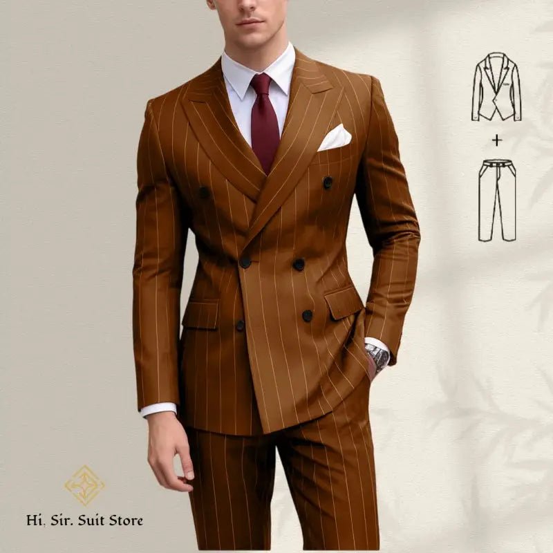 Men’s Plus Size Blue Striped Double - Breasted Suit – 2 - Piece Blazer Set (European & American Style) - Honesty Sales