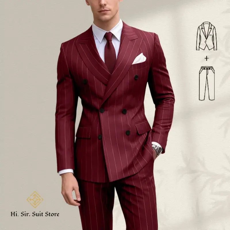 Men’s Plus Size Blue Striped Double - Breasted Suit – 2 - Piece Blazer Set (European & American Style) - Honesty Sales