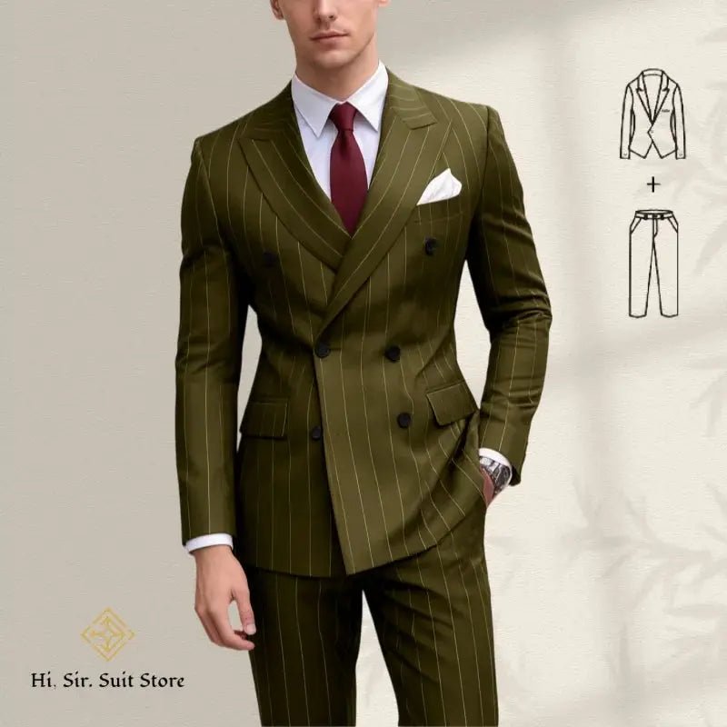 Men’s Plus Size Blue Striped Double - Breasted Suit – 2 - Piece Blazer Set (European & American Style) - Honesty Sales