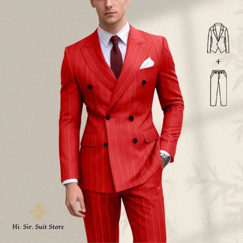 Men’s Plus Size Blue Striped Double - Breasted Suit – 2 - Piece Blazer Set (European & American Style) - Honesty Sales