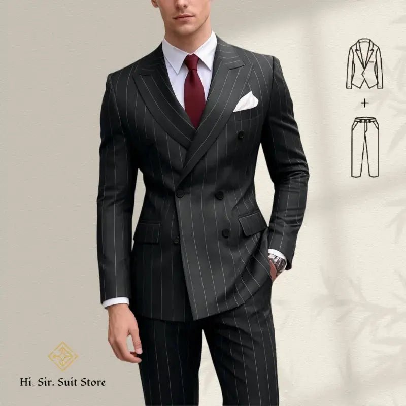 Men’s Plus Size Blue Striped Double - Breasted Suit – 2 - Piece Blazer Set (European & American Style) - Honesty Sales