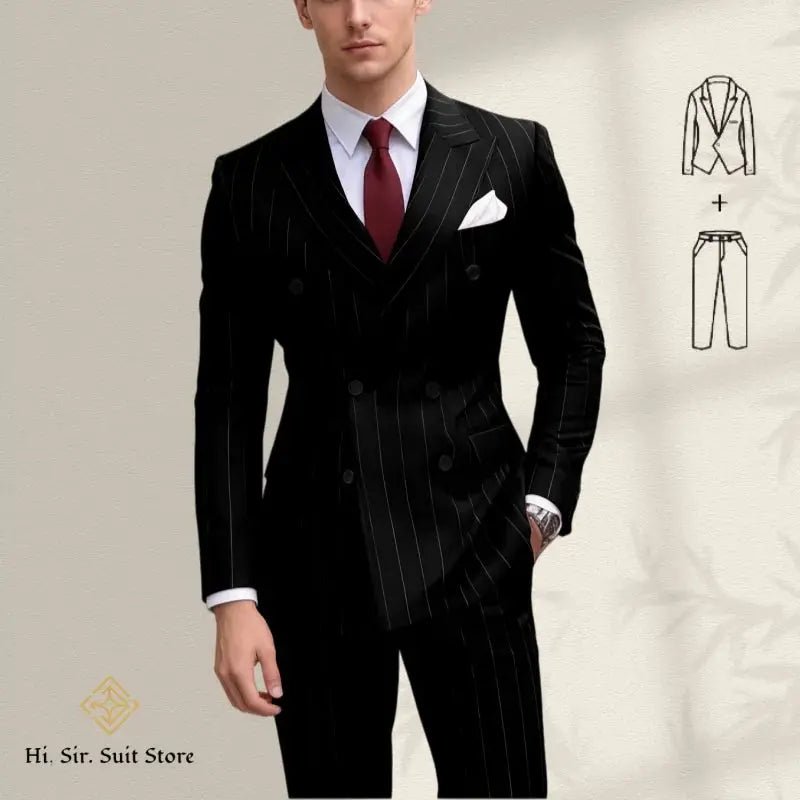 Men’s Plus Size Blue Striped Double - Breasted Suit – 2 - Piece Blazer Set (European & American Style) - Honesty Sales