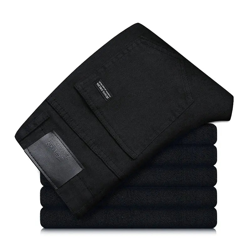 Men's Pure Black Jeans Korean Version Trendy Straight Fit Pants - Honesty Sales
