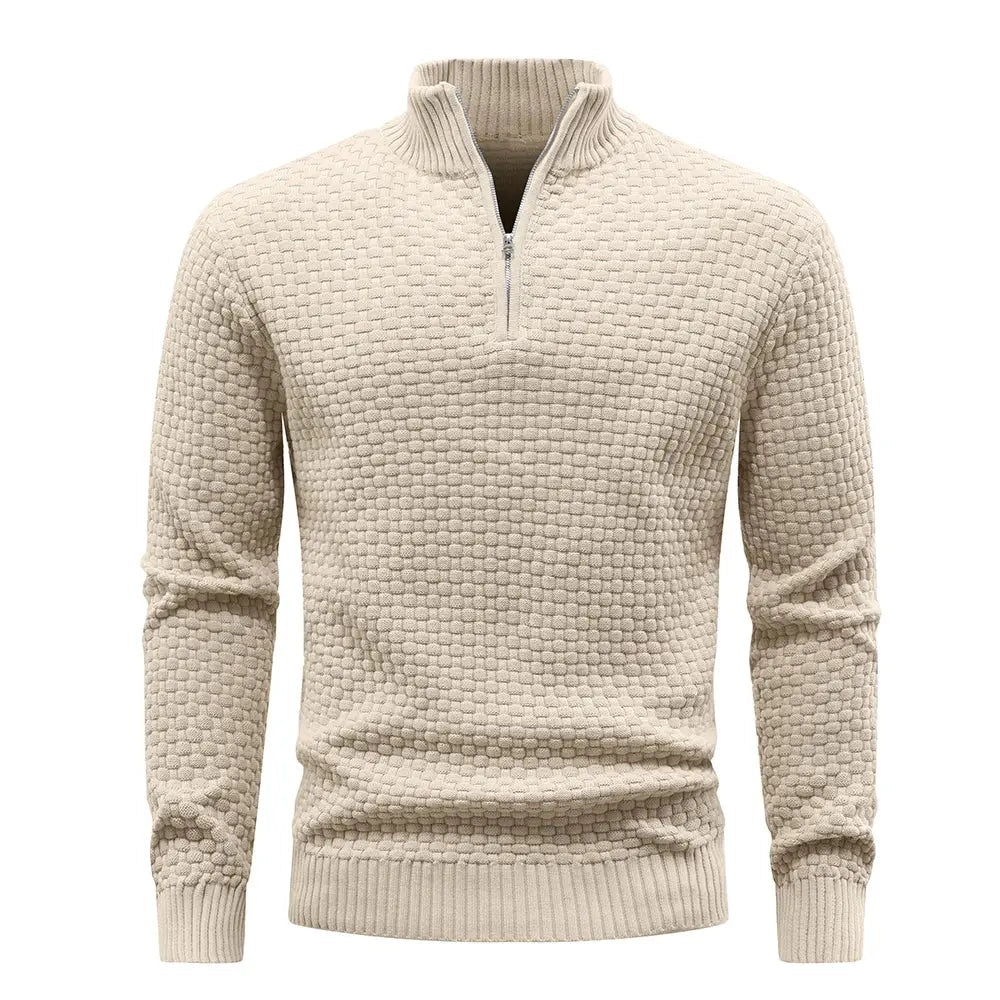 Men’s Quarter - Zip Knit Sweater – Cable Knit Mock Neck Pullover - Honesty Sales