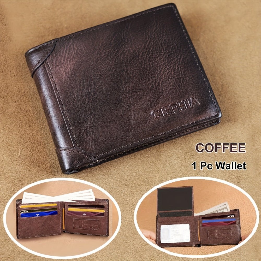 Men’s RFID Blocking Leather Wallet – Vintage Card Holder with Snap Closure, Engravable Gift - Honesty Sales