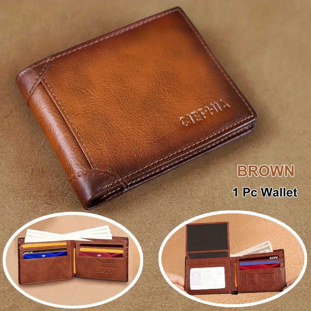 Men’s RFID Blocking Leather Wallet – Vintage Card Holder with Snap Closure, Engravable Gift - Honesty Sales