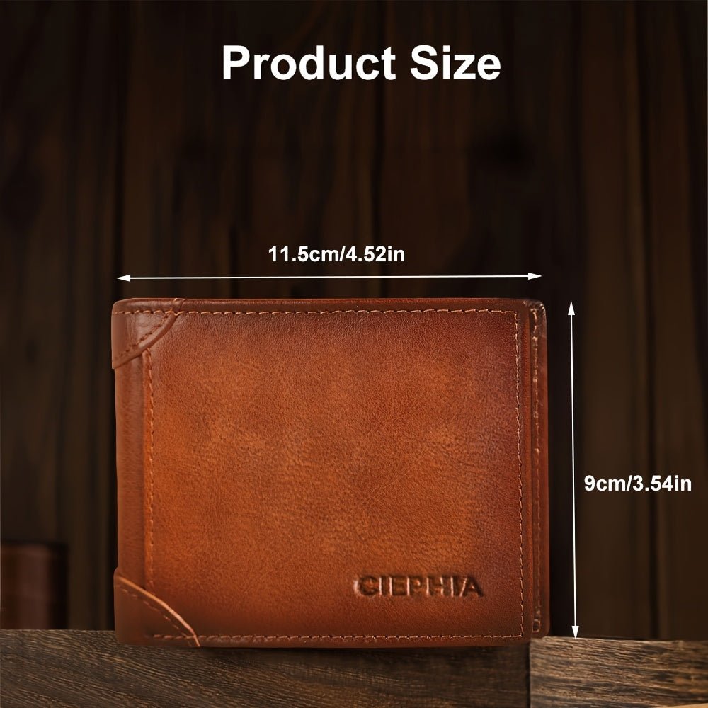 Men’s RFID Blocking Leather Wallet – Vintage Card Holder with Snap Closure, Engravable Gift - Honesty Sales
